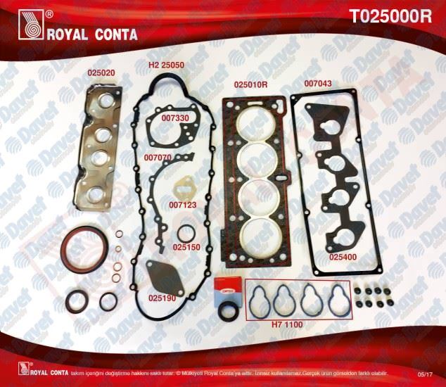 ROYAL T025000R Motor Takim Contasi R19-Solenza-Clio-Kangoo-Megane 1.4/1.6 8v (K7j-K7m)( Reinz Ve Corteco Keceli Lastikli)